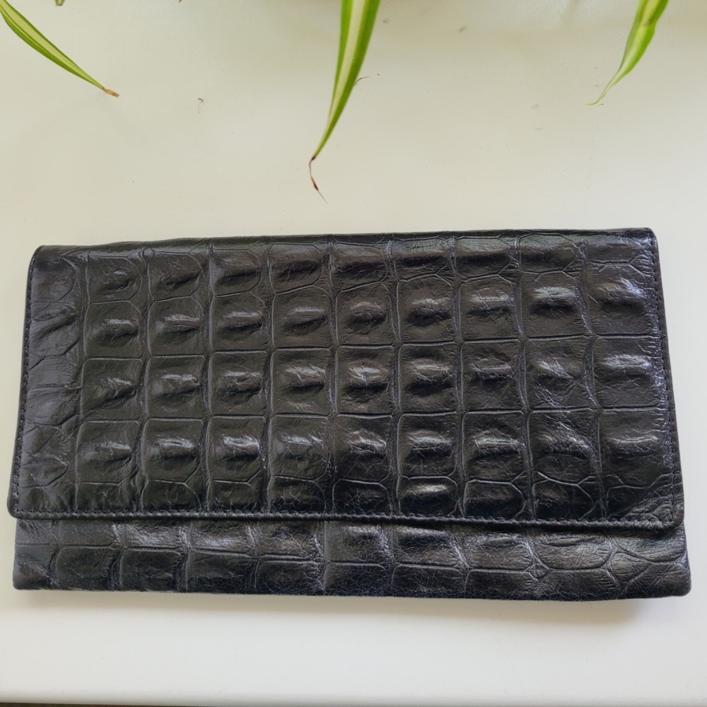Black Crocodile Embossed Clutch